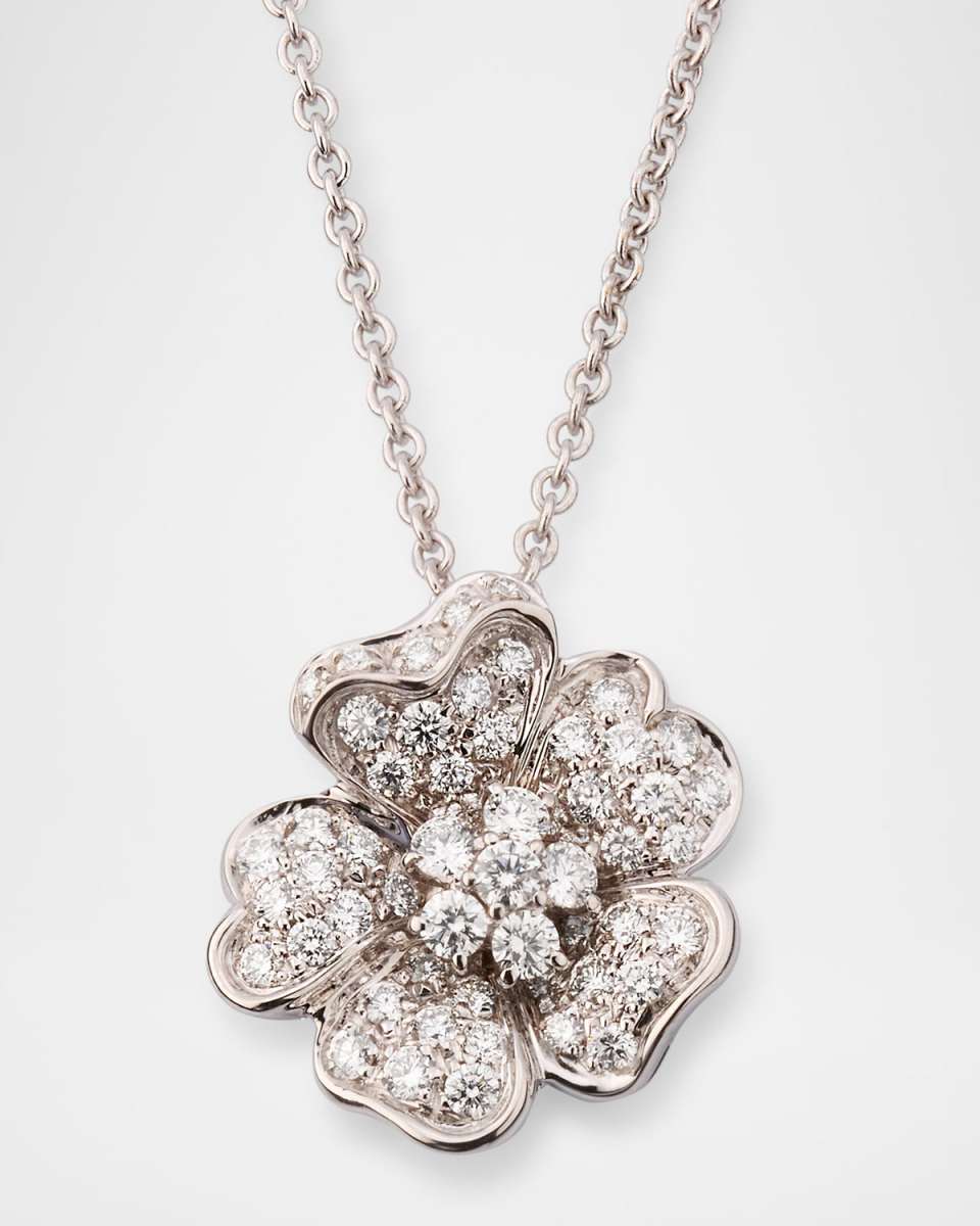 Flora 18K White Gold Diamond Pendant Necklace, 16.5"L